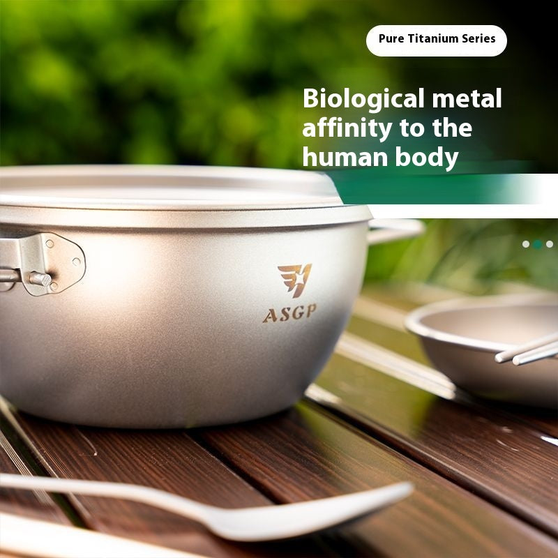 Pure Titanium Camping Pot With Lid Portable