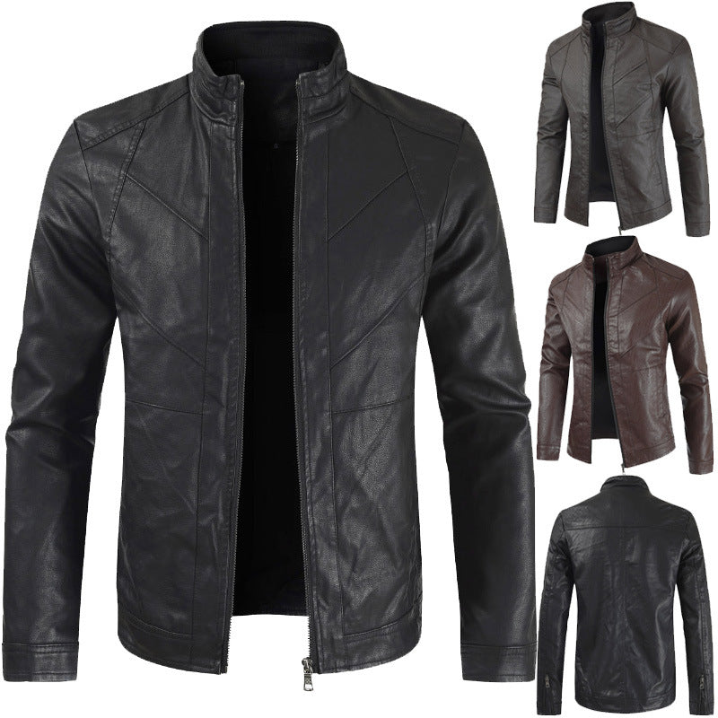 Men's PU Leather Jacket Stand Collar