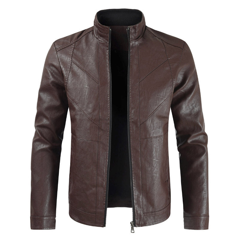 Men's PU Leather Jacket Stand Collar