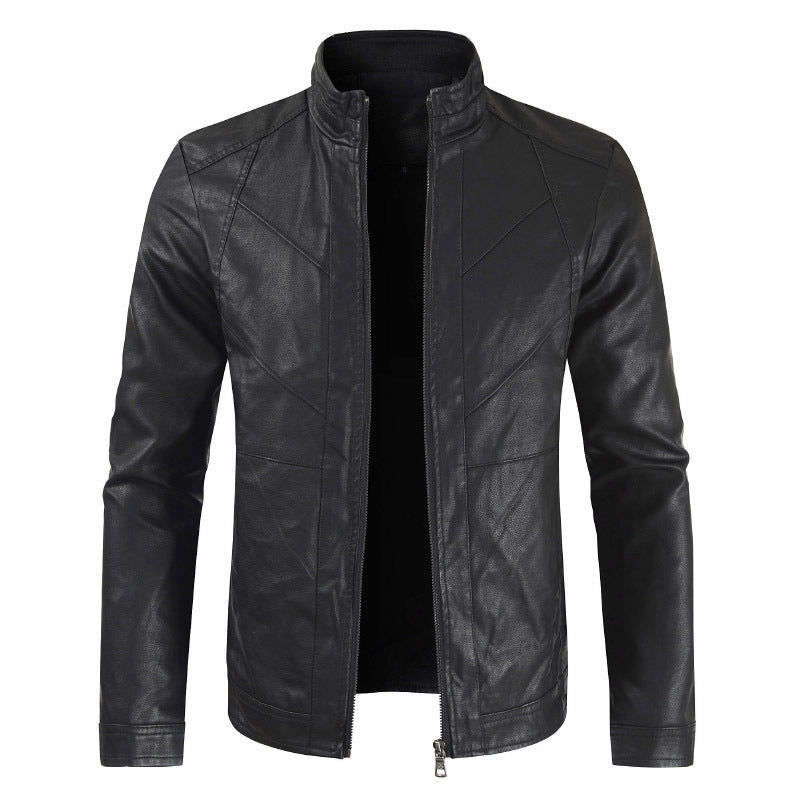Men's PU Leather Jacket Stand Collar
