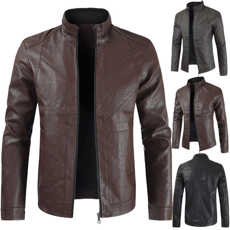 Men's PU Leather Jacket Stand Collar