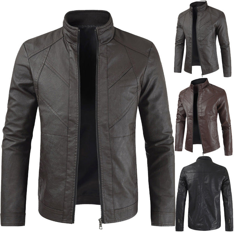 Men's PU Leather Jacket Stand Collar