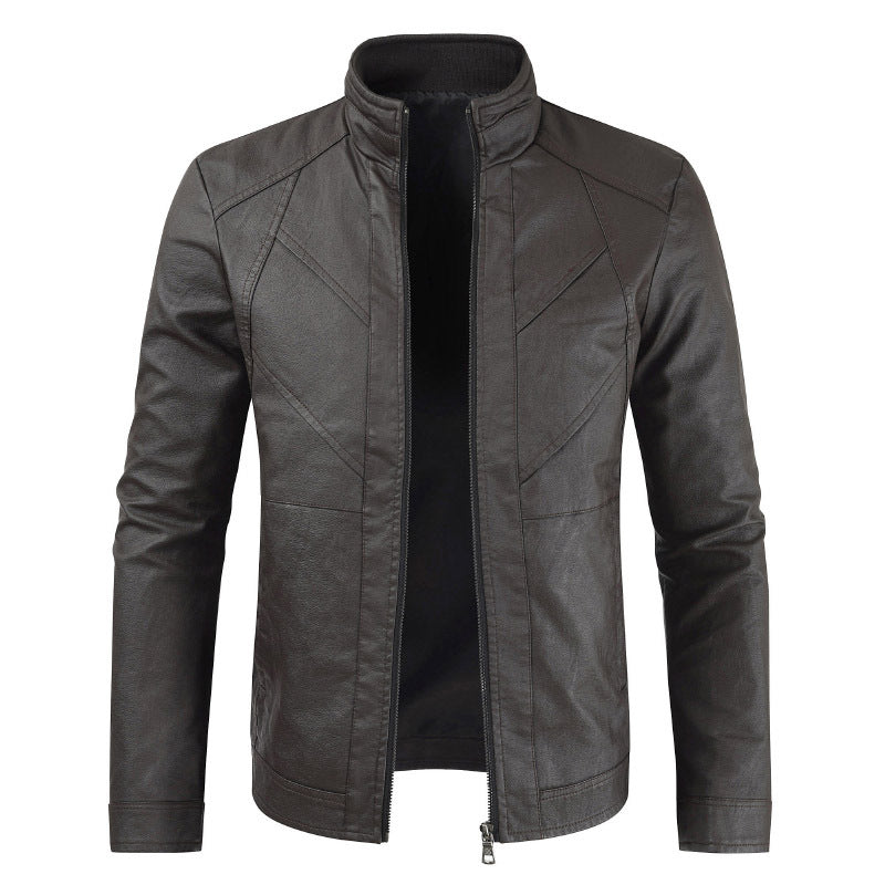 Men's PU Leather Jacket Stand Collar