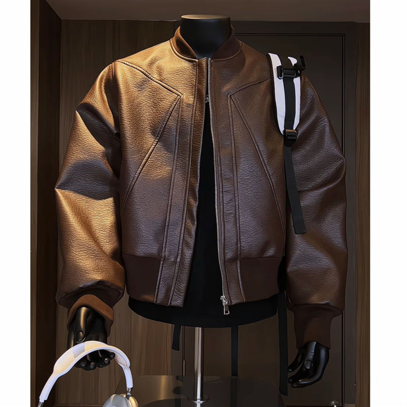 Pu Egg White Leather Litchi Leather Jacket
