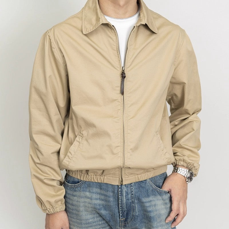 Classic Khaki Retro Cadre Collar Zip Thin Jacket