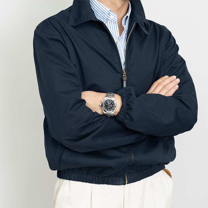 Classic Khaki Retro Cadre Collar Zip Thin Jacket