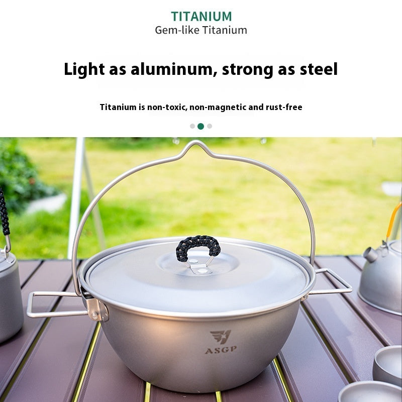 Pure Titanium Camping Pot With Lid Portable