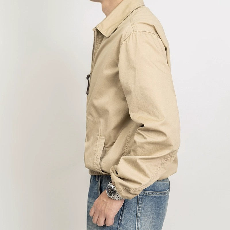 Classic Khaki Retro Cadre Collar Zip Thin Jacket